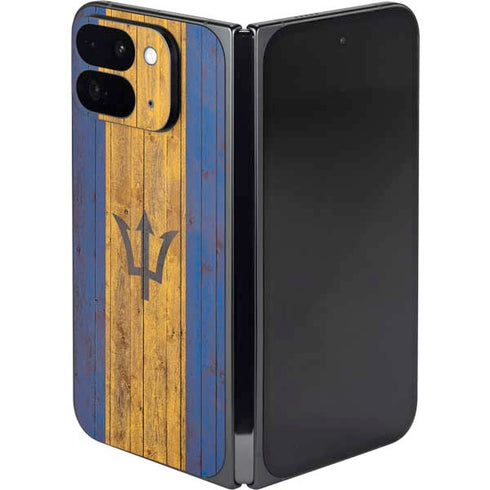 Barbados Flag Dark Wood Google Pixel 9 Pro Fold Skin
